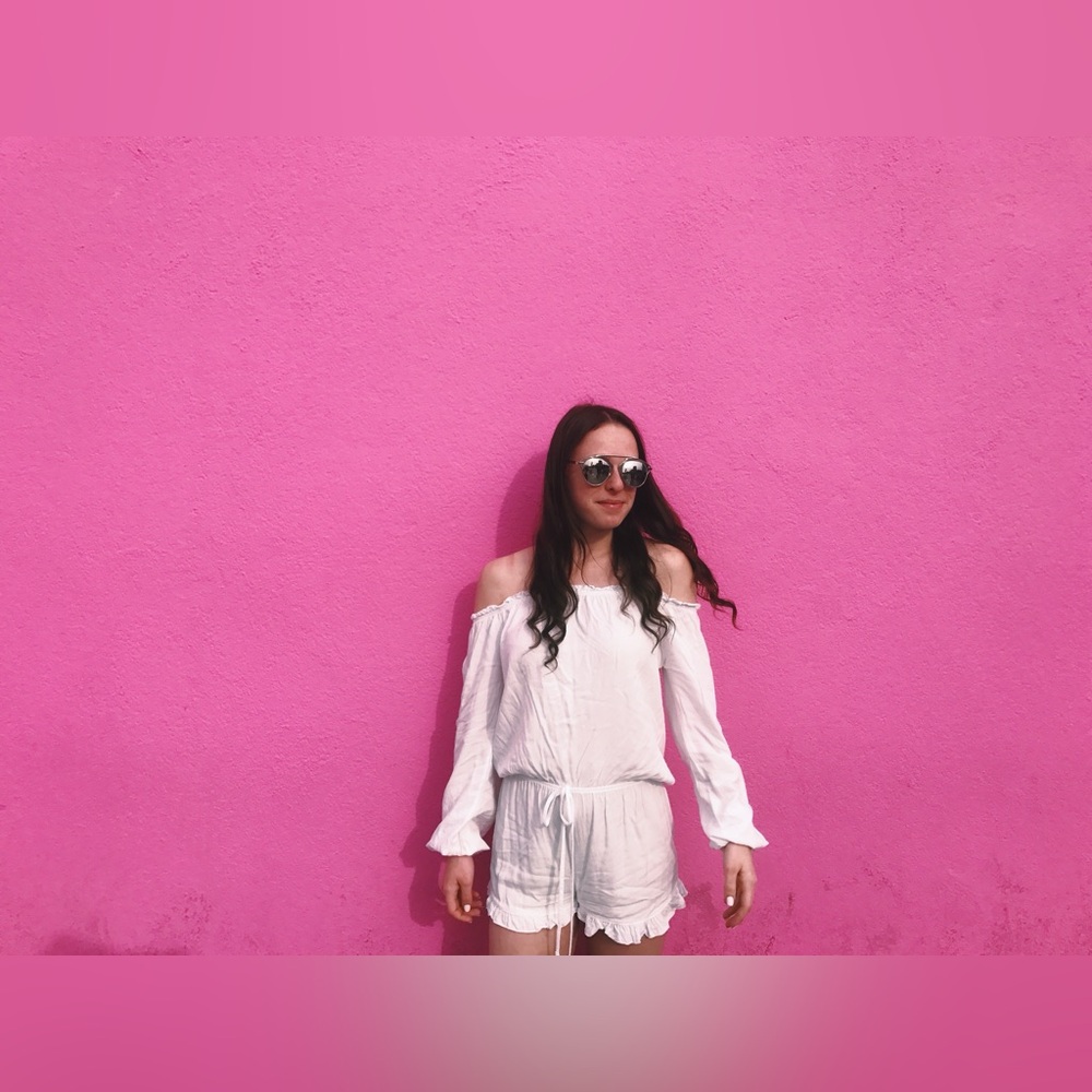 Brandy Melville Long Sleeve Off-The-Shoulder White Romper
